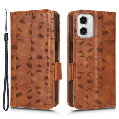 For Motorola Moto G73 5G Flip Leather Wallet Cover Imprinted Triangle Pattern Shockproof Phone Case Stand