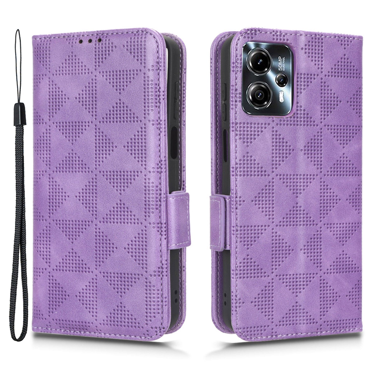 For Motorola Moto G13 4G / G23 4G Leather Phone Cover Wallet Stand Imprinted Triangle Pattern Anti-scratch Phone Case