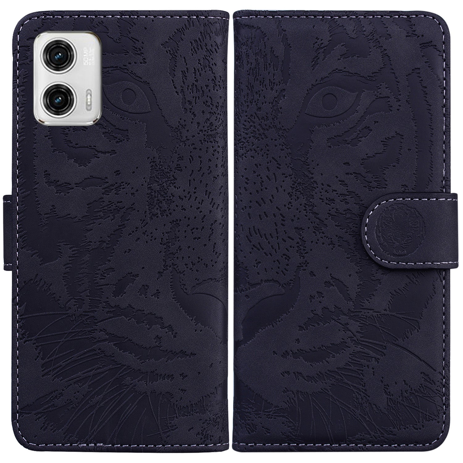 For Motorola Moto G73 5G PU Leather Phone Cover Tiger Imprinted Phone Case with Stand Wallet