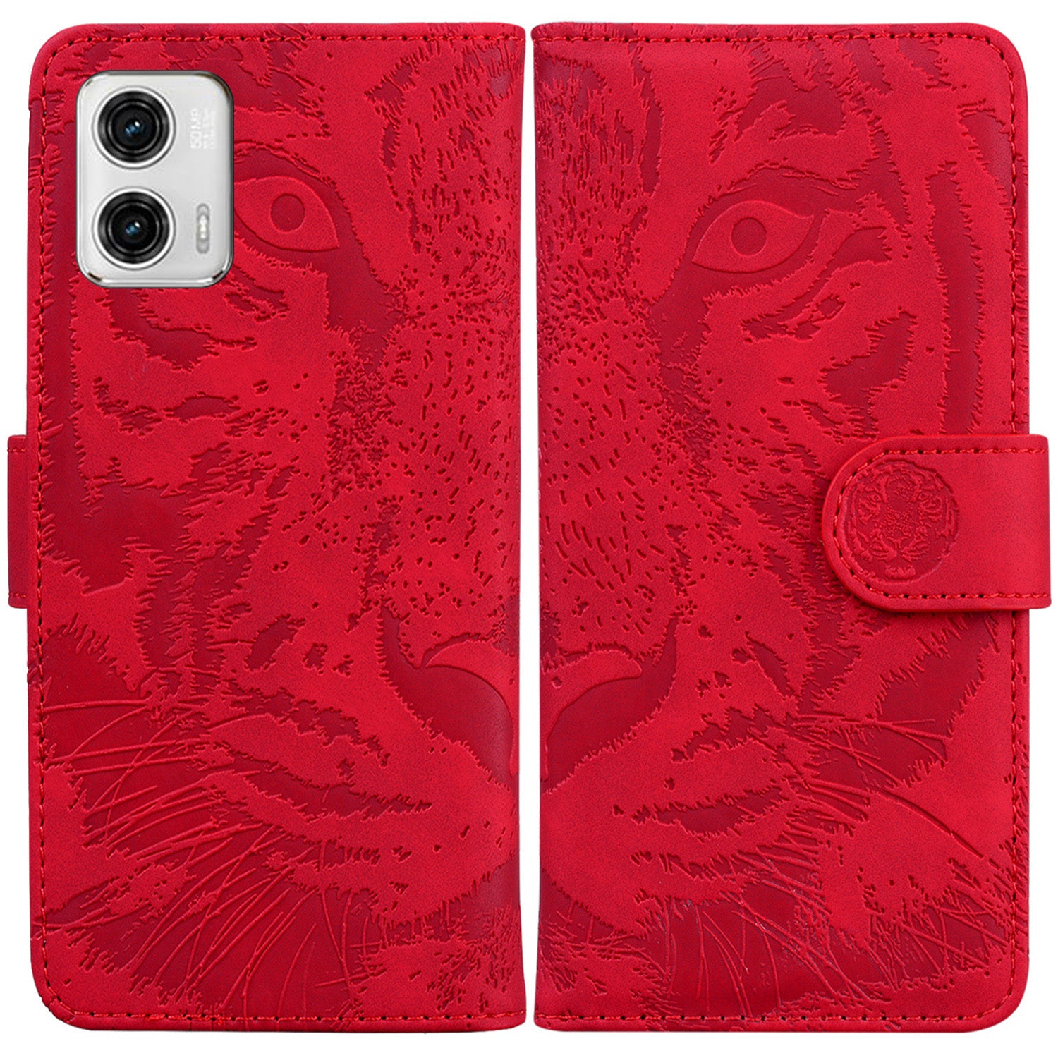 For Motorola Moto G73 5G PU Leather Phone Cover Tiger Imprinted Phone Case with Stand Wallet