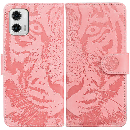 For Motorola Moto G73 5G PU Leather Phone Cover Tiger Imprinted Phone Case with Stand Wallet