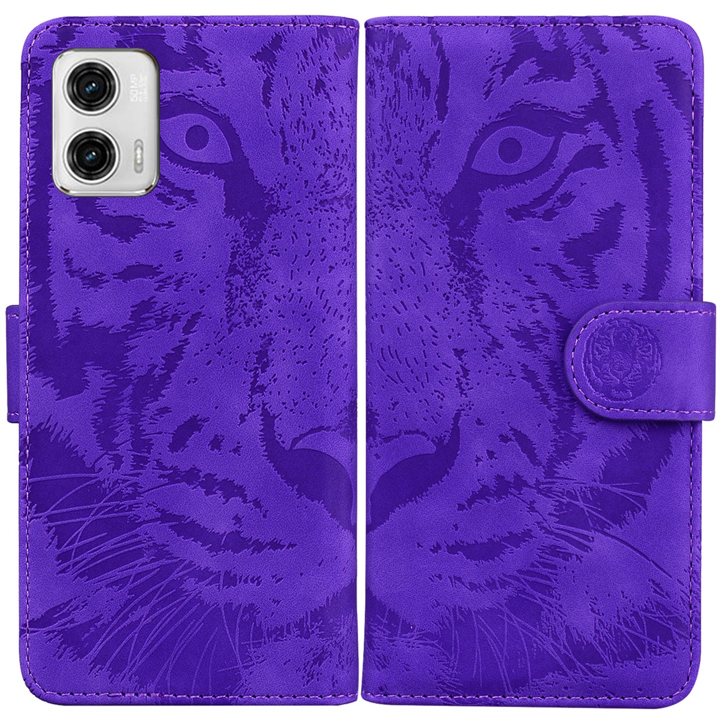 For Motorola Moto G73 5G PU Leather Phone Cover Tiger Imprinted Phone Case with Stand Wallet