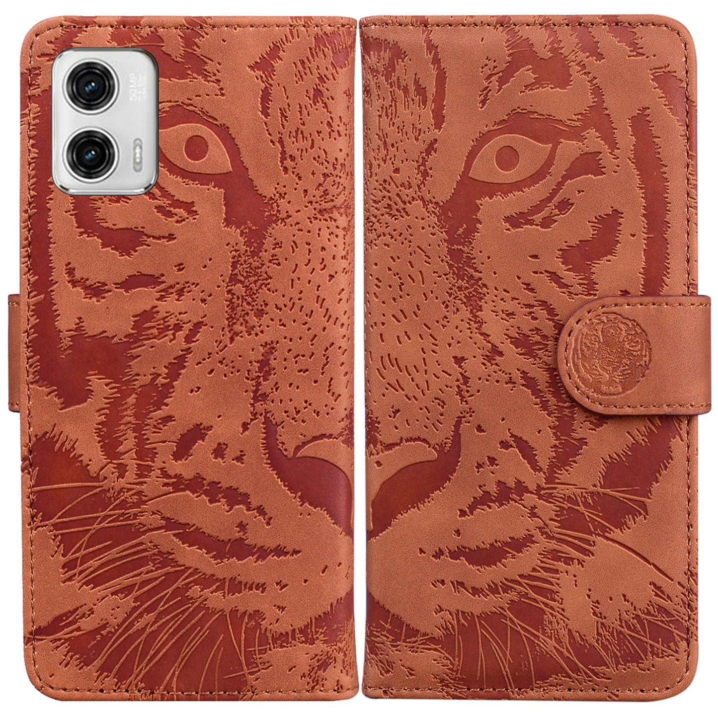 For Motorola Moto G73 5G PU Leather Phone Cover Tiger Imprinted Phone Case with Stand Wallet