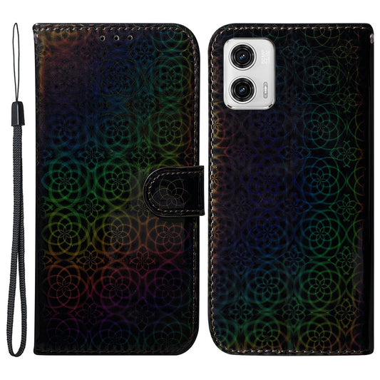 For Motorola Moto G73 5G Phone Stand Case PU Leather Dazzling Flower Pattern Wallet Protective Phone Cover