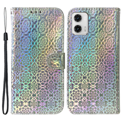 For Motorola Moto G73 5G Phone Stand Case PU Leather Dazzling Flower Pattern Wallet Protective Phone Cover