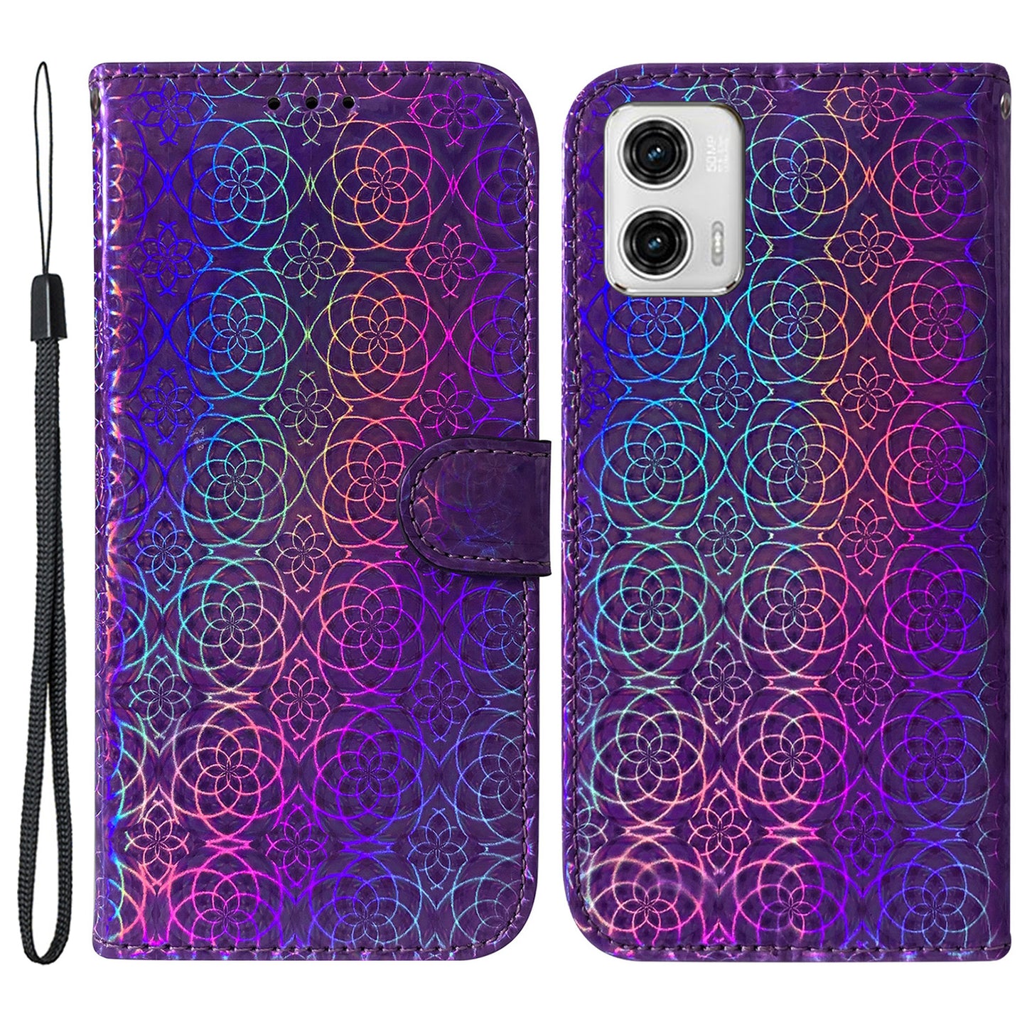 For Motorola Moto G73 5G Phone Stand Case PU Leather Dazzling Flower Pattern Wallet Protective Phone Cover