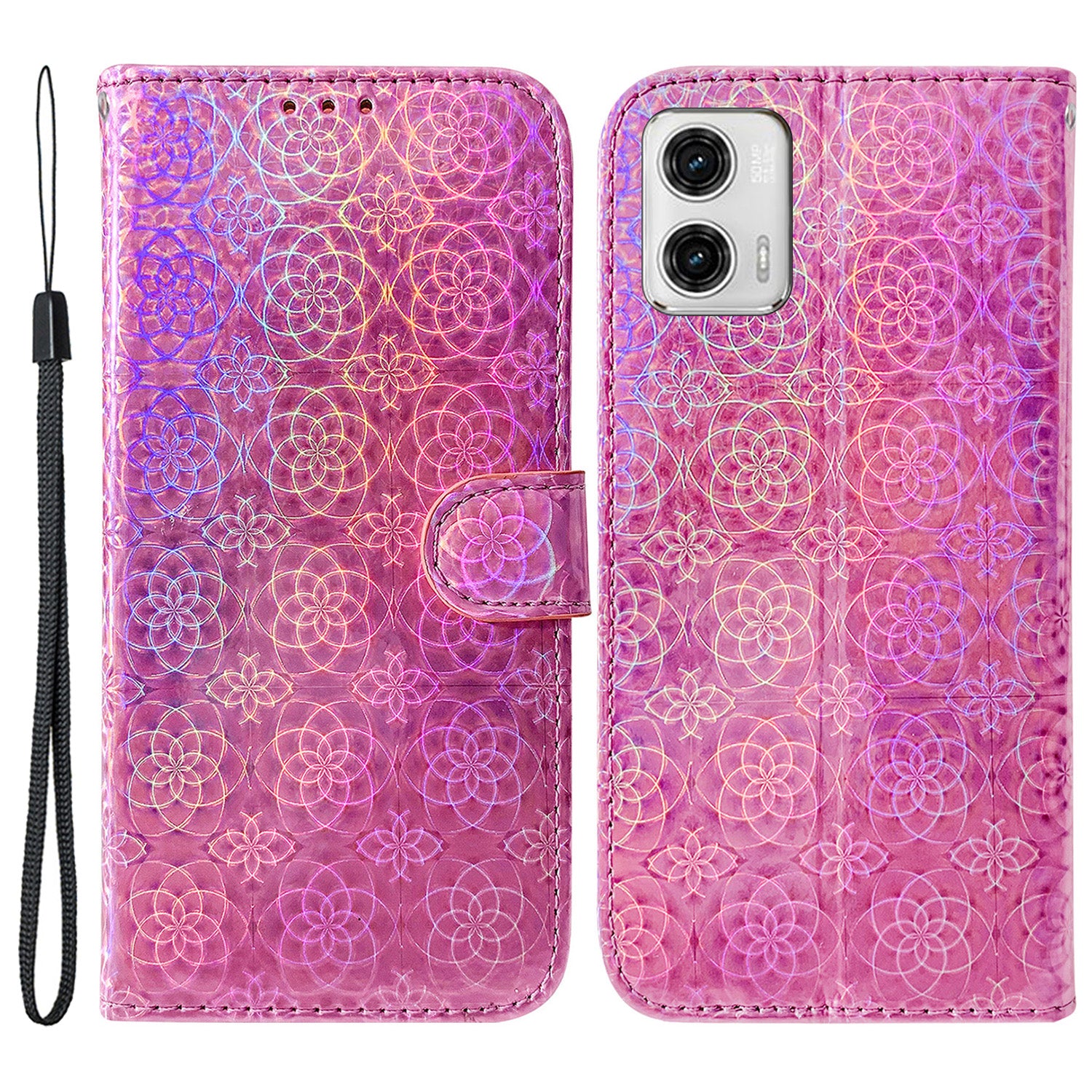 For Motorola Moto G73 5G Phone Stand Case PU Leather Dazzling Flower Pattern Wallet Protective Phone Cover