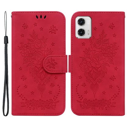 Leather Phone Case for Motorola Moto G73 5G Rose Butterfly Imprinted Phone Stand Wallet Cover