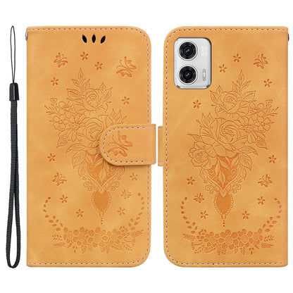 Leather Phone Case for Motorola Moto G73 5G Rose Butterfly Imprinted Phone Stand Wallet Cover