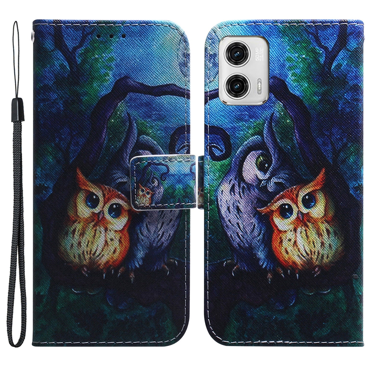 For Motorola Moto G73 5G Pattern Printing Leather Phone Case Wallet Stand Cover with Strap