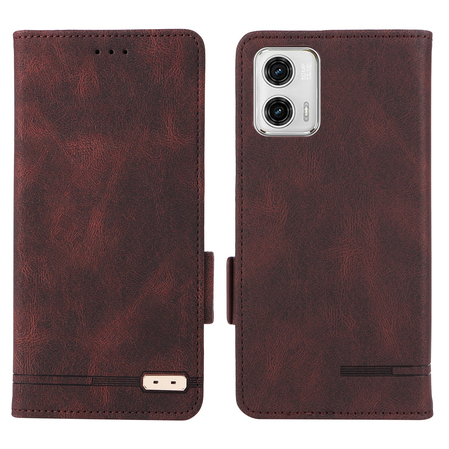 For Motorola Moto G73 5G Leather Phone Cover Hardware Decor Phone Case with Stand Wallet