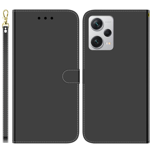 For Xiaomi Redmi Note 12 Pro+ 5G Leather Wallet Phone Case Mirror-like Surface Stand Flip Cover with Strap