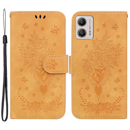 For Motorola Moto G13 4G / G23 4G / G53 5G Rose Butterfly Imprinted Stand Phone Cover Wallet Leather Case