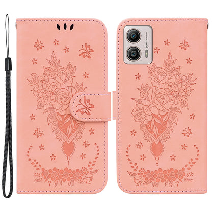 For Motorola Moto G13 4G / G23 4G / G53 5G Rose Butterfly Imprinted Stand Phone Cover Wallet Leather Case