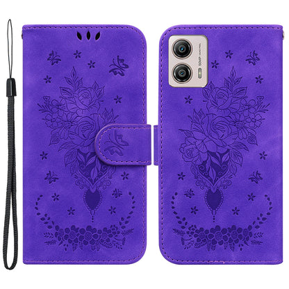 For Motorola Moto G13 4G / G23 4G / G53 5G Rose Butterfly Imprinted Stand Phone Cover Wallet Leather Case