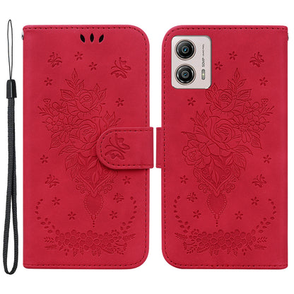 For Motorola Moto G13 4G / G23 4G / G53 5G Rose Butterfly Imprinted Stand Phone Cover Wallet Leather Case