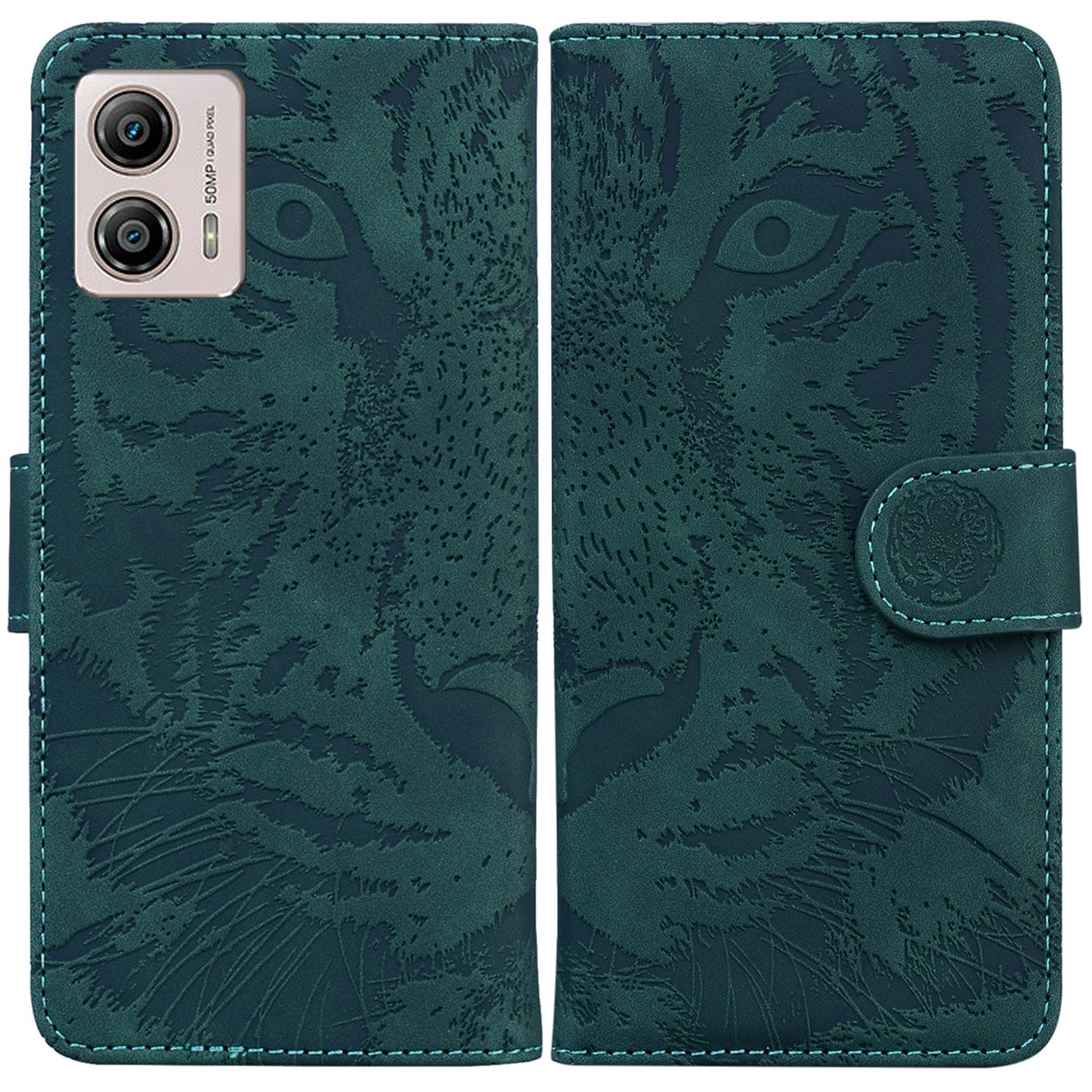 For Motorola Moto G13 4G / G23 4G / G53 5G Flip Wallet Case, Tiger Pattern Imprinted PU Leather Stand Phone Cover