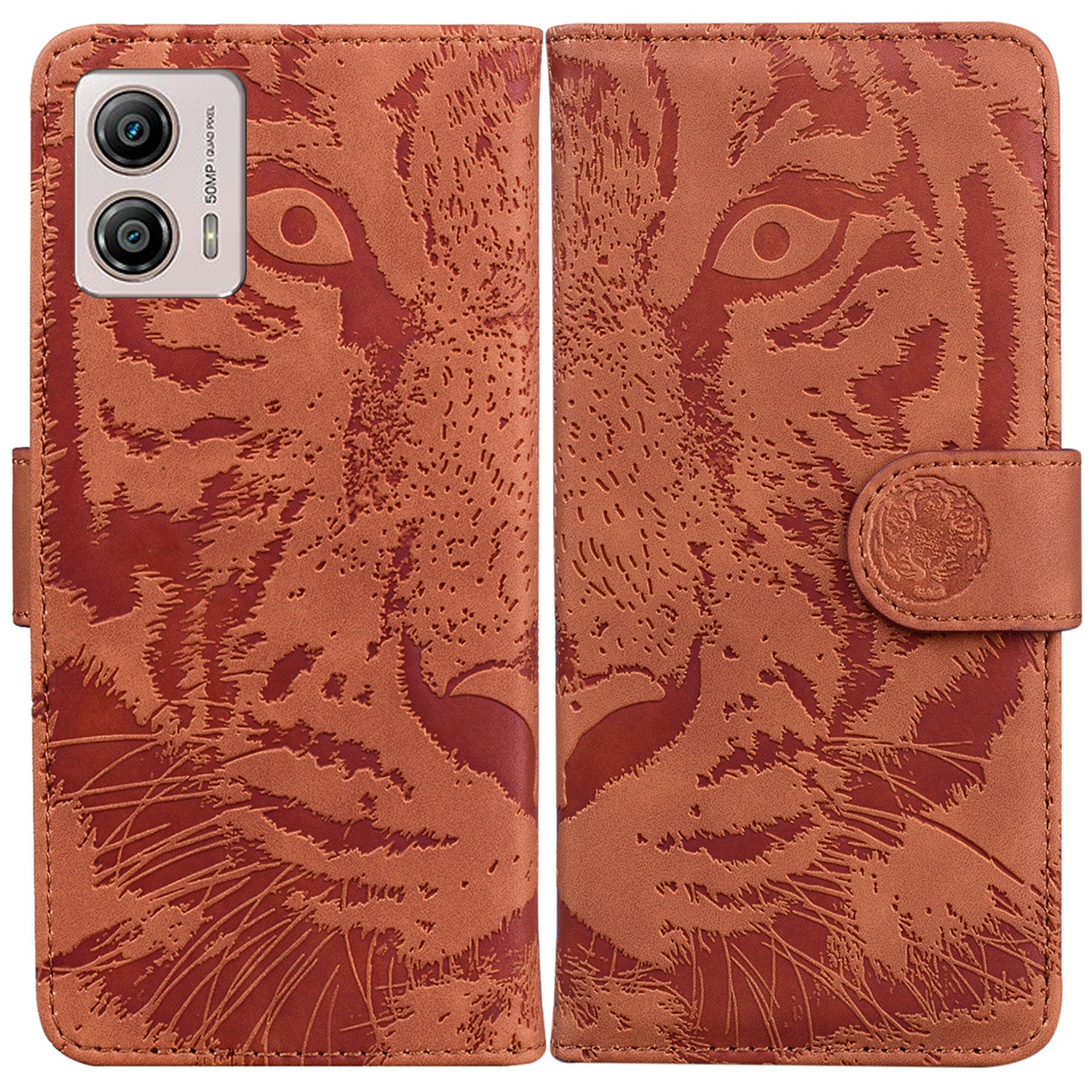 For Motorola Moto G13 4G / G23 4G / G53 5G Flip Wallet Case, Tiger Pattern Imprinted PU Leather Stand Phone Cover