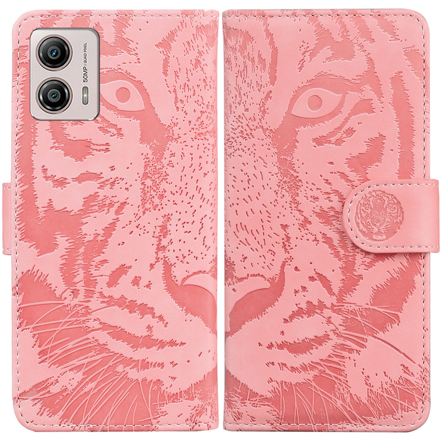 For Motorola Moto G13 4G / G23 4G / G53 5G Flip Wallet Case, Tiger Pattern Imprinted PU Leather Stand Phone Cover