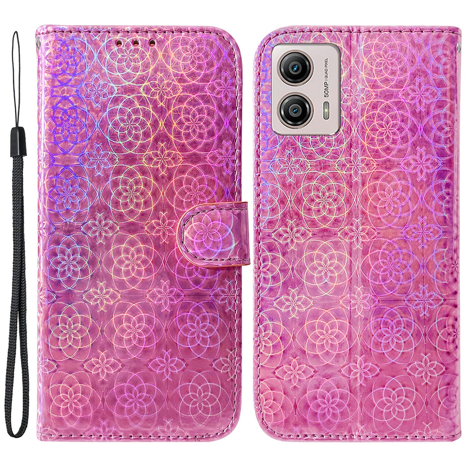 For Motorola Moto G13 4G / G23 4G / G53 5G PU Leather Dazzling Flower Pattern Case Wallet Stand Flip Phone Cover