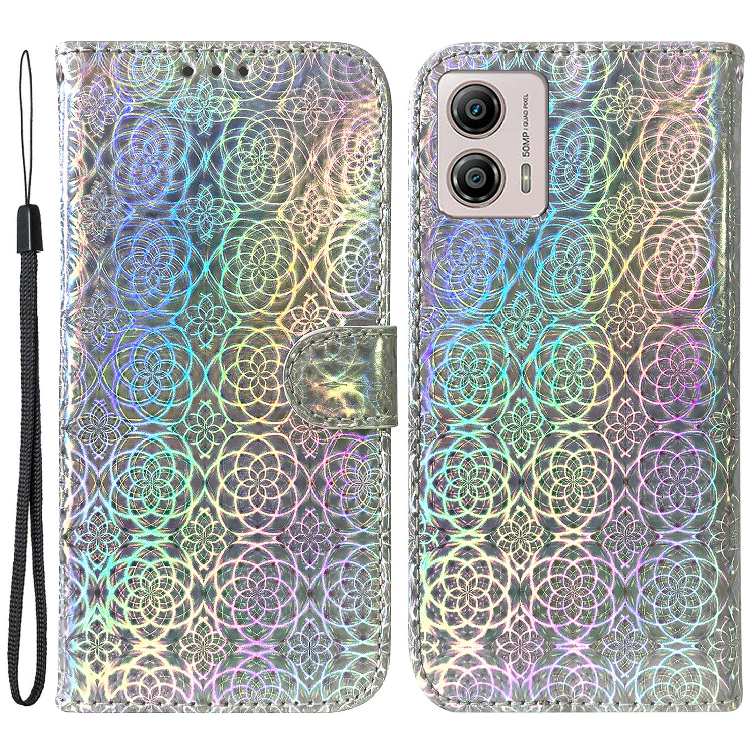 For Motorola Moto G13 4G / G23 4G / G53 5G PU Leather Dazzling Flower Pattern Case Wallet Stand Flip Phone Cover