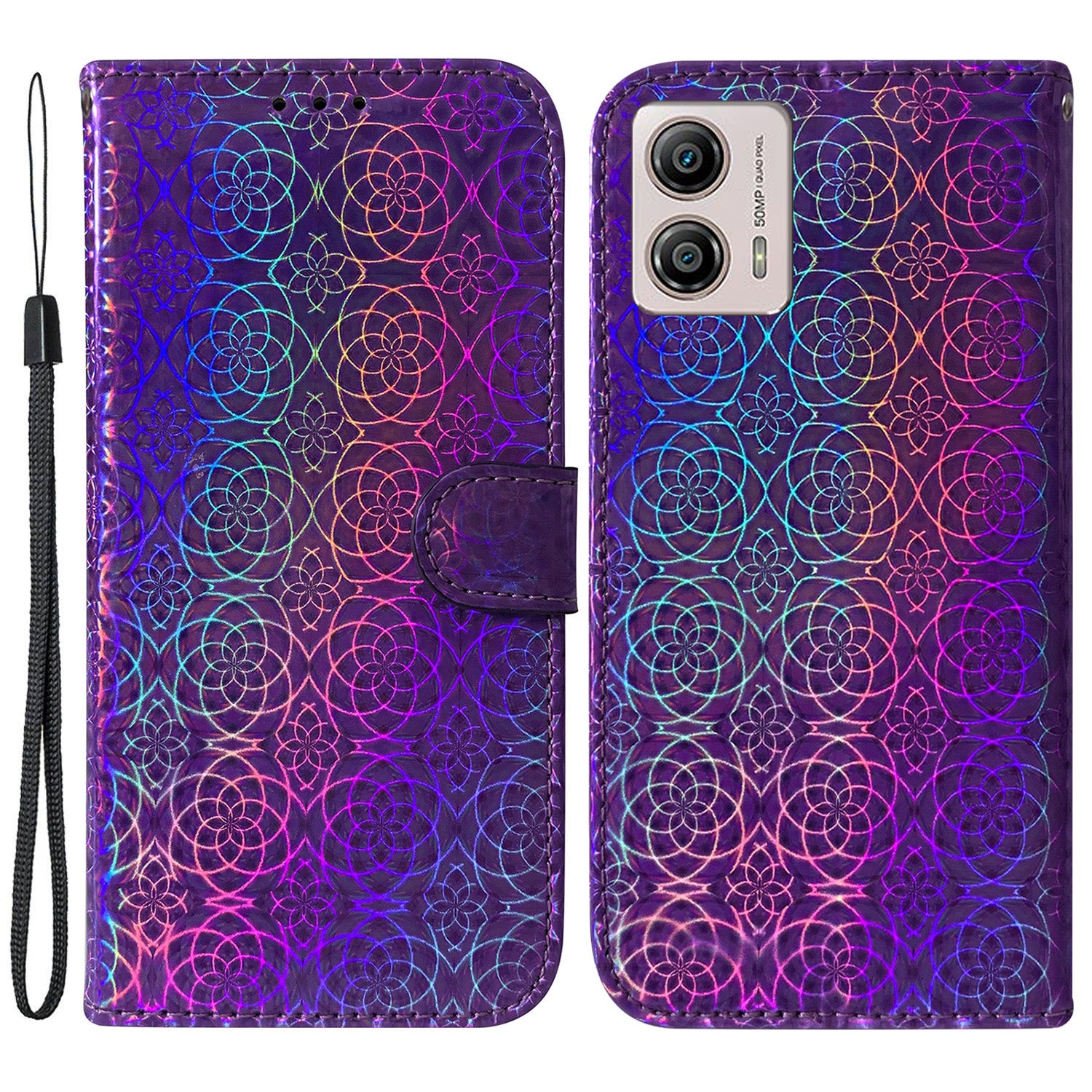 For Motorola Moto G13 4G / G23 4G / G53 5G PU Leather Dazzling Flower Pattern Case Wallet Stand Flip Phone Cover