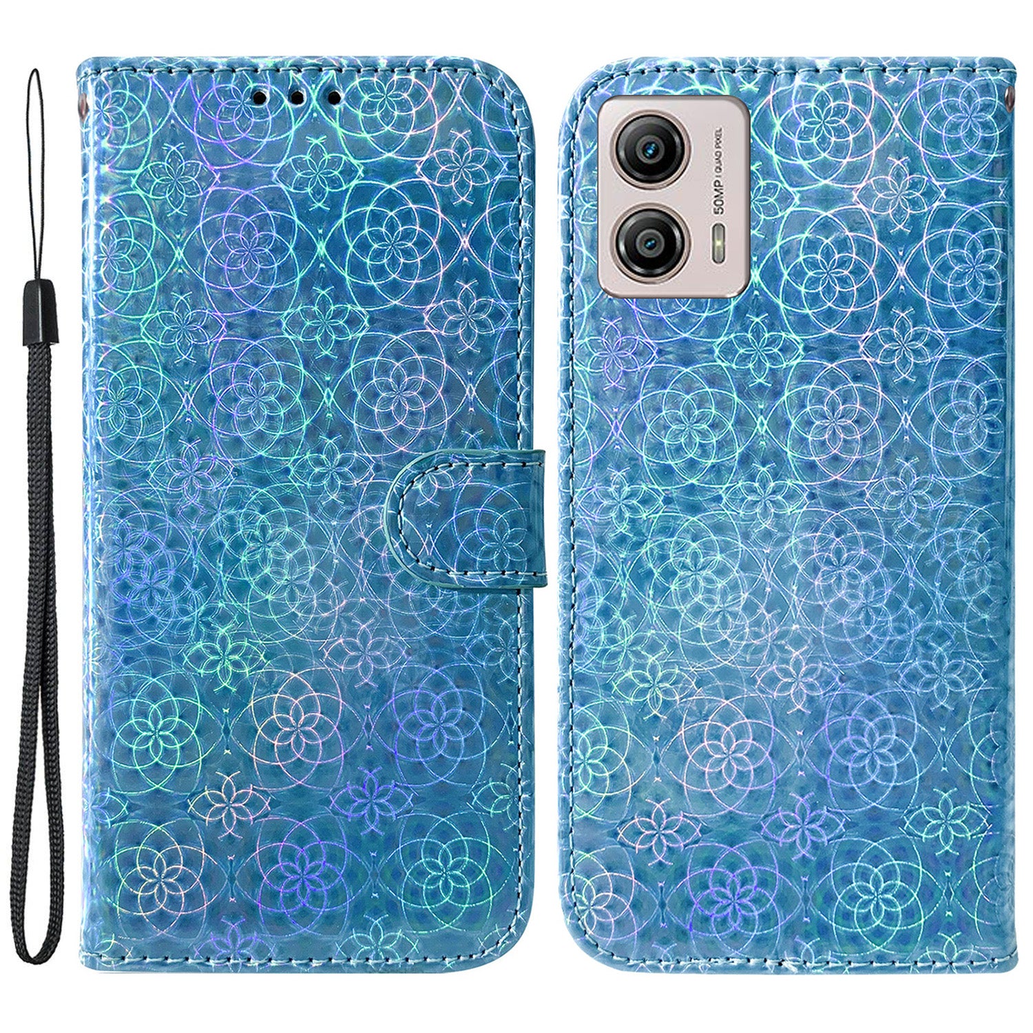 For Motorola Moto G13 4G / G23 4G / G53 5G PU Leather Dazzling Flower Pattern Case Wallet Stand Flip Phone Cover