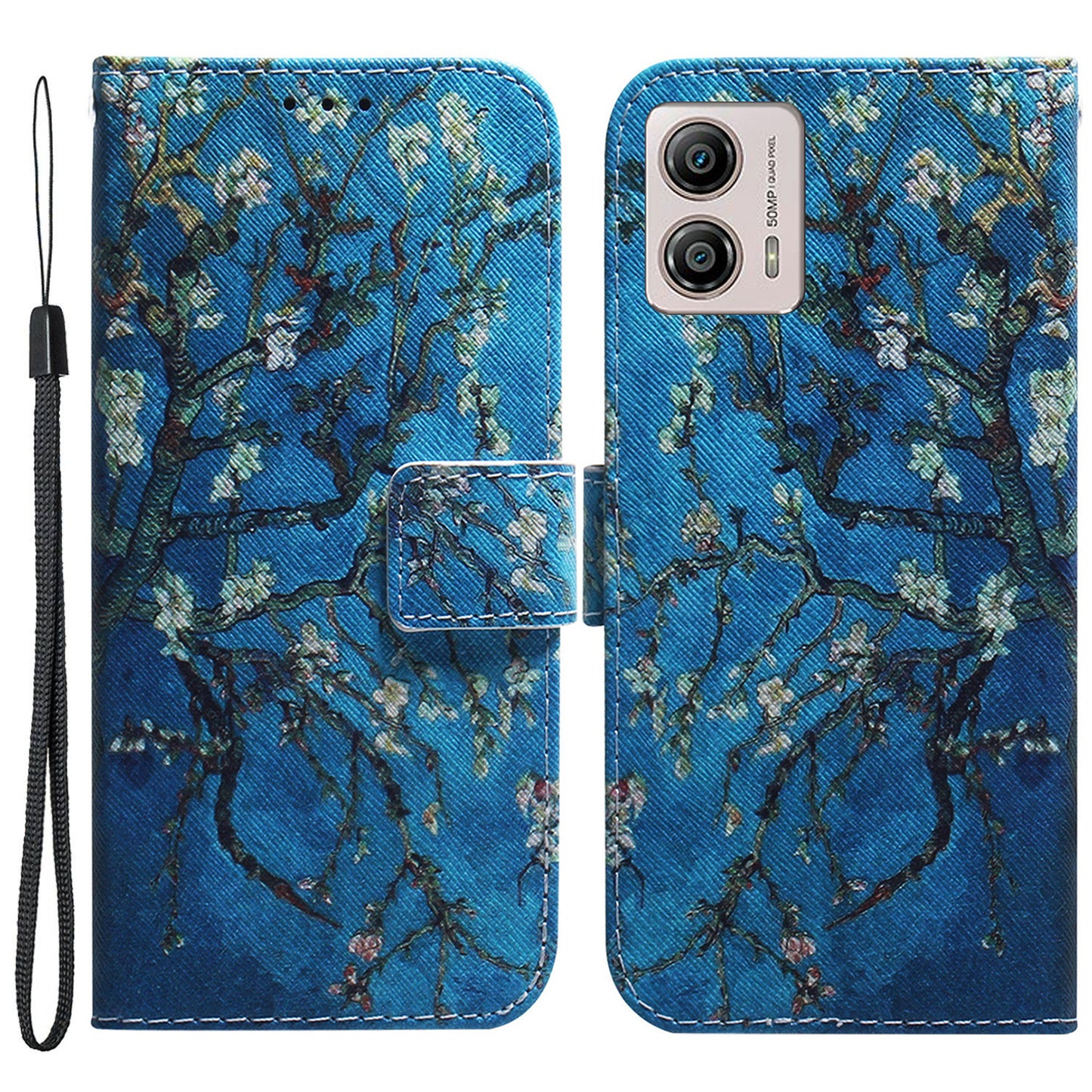 For Motorola Moto G13 4G / G23 4G / G53 5G Wallet Phone Case Pattern Printing PU Leather Stand Cover with Wrist Strap