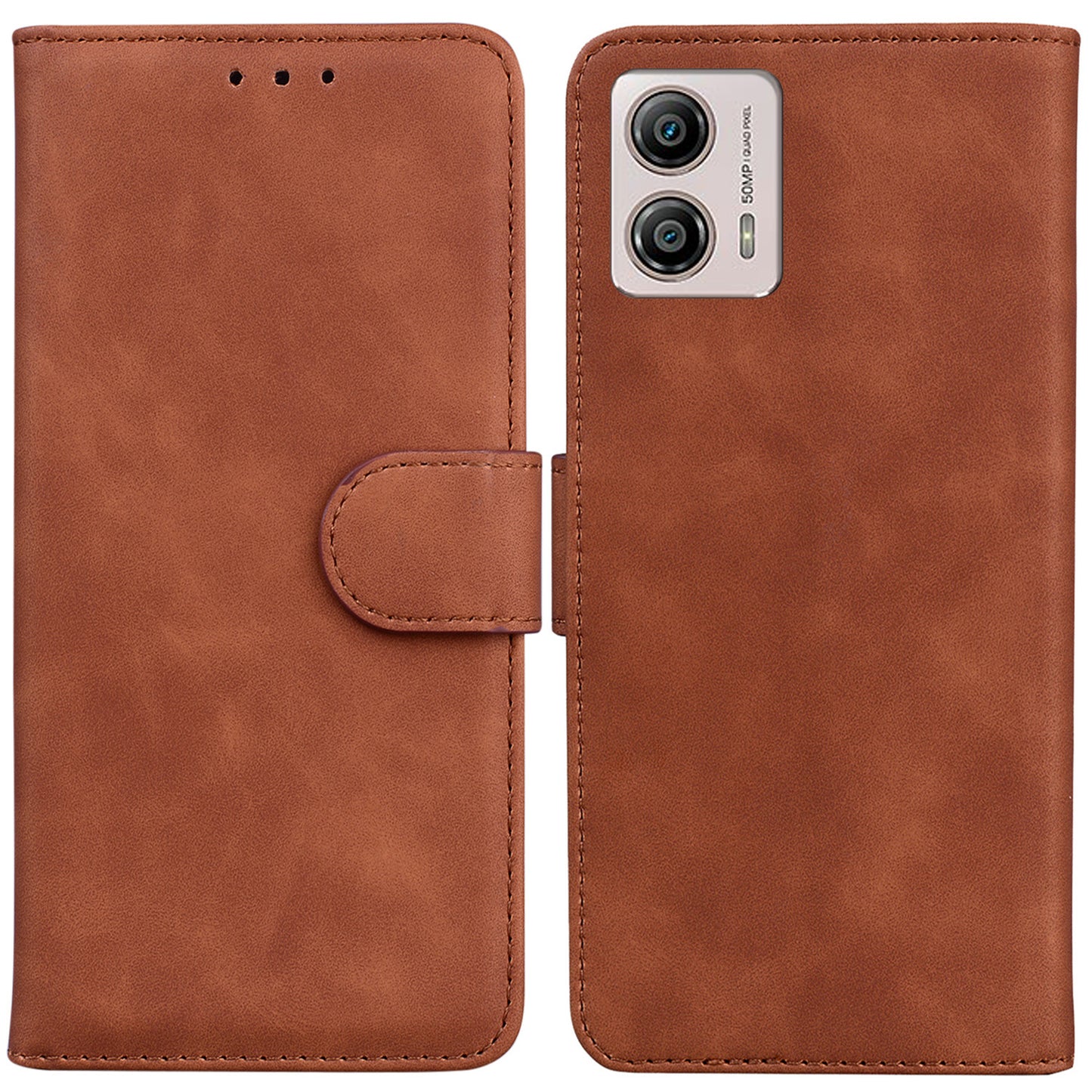 For Motorola Moto G13 4G / G23 4G / G53 5G Solid Color Stand Wallet Cover PU Leather Phone Case