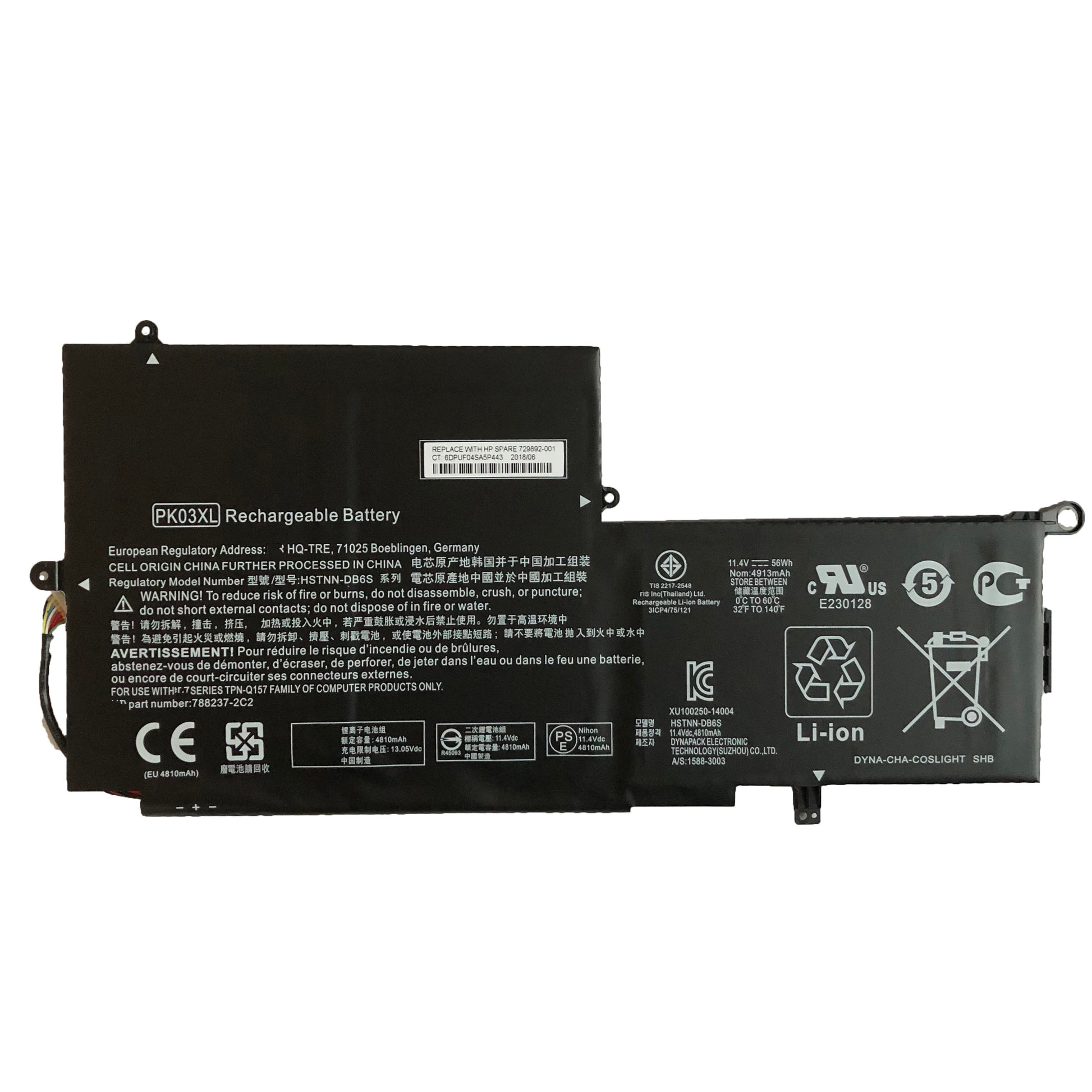 OEM 11.4V 56Wh 4913mAh Battery Repair Part for HP Spectre Pro X360 Spectre 13 PK03XL