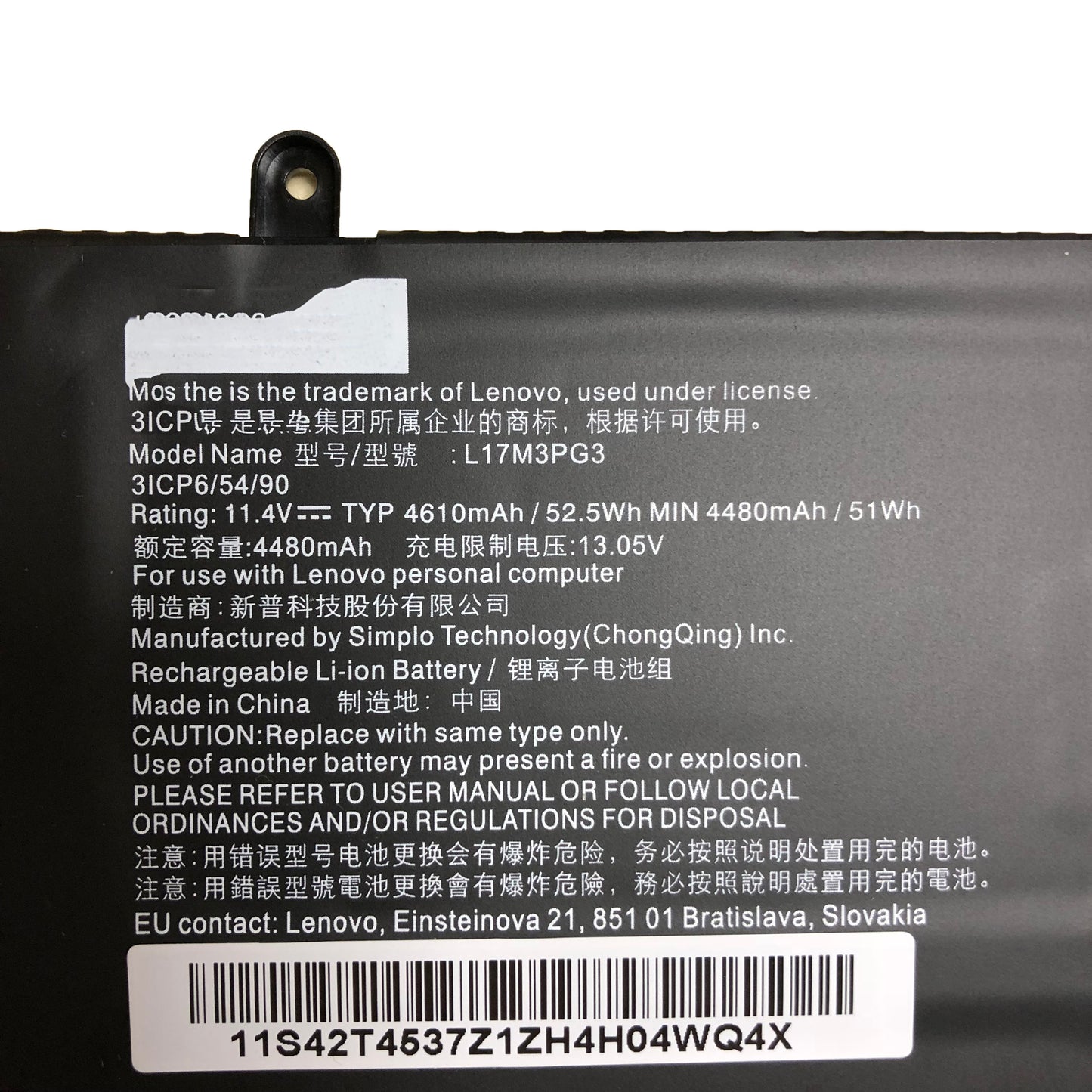 OEM 11.4V 52.5Wh/4610mAh L17M3PG3 Battery Repair Part for Lenovo Legion Y530-15ICH Y7000