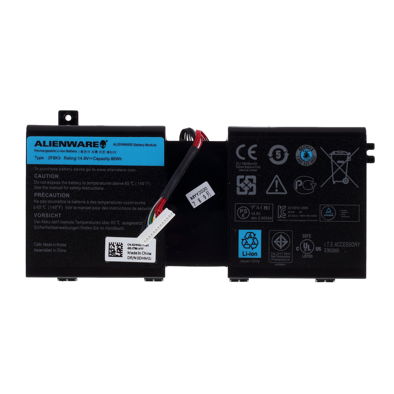 OEM 2F8K3 14.8V 86Wh 5606mAh Battery Repair Part for Dell Alienware 17 17X 18 18X M18X M17X