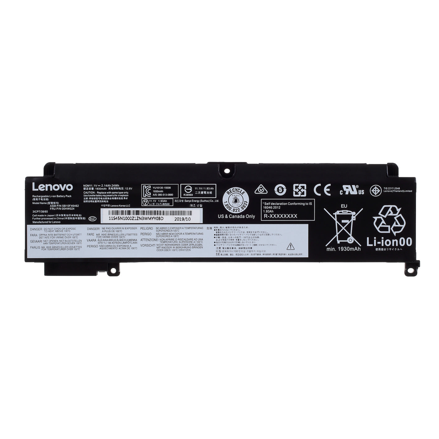 OEM 11.1V 24Wh 1930mAh 00HW024 Battery Repair Part for Lenovo T470S