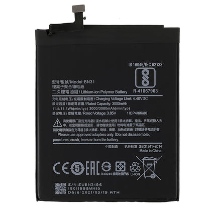 3.85V 3000mAh Battery Replacement (Encode: BN31) (without Logo) for Xiaomi Mi A1/Mi 5X/Redmi S2/Redmi Y2 (India)/Note 5A/Y1 Lite (India)/Note 5A Prime/Y1 (India)