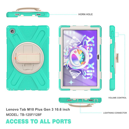 For Lenovo Tab M10 Plus (Gen 3) 10.6 inch TB-125F/128F 360 Degree Rotation Hand Strap Tablet Case Anti-drop PC + Silicone Kickstand Cover