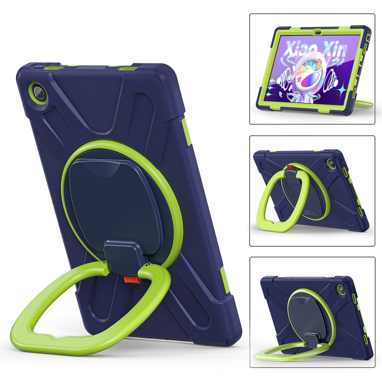 For Lenovo Tab M10 Plus (Gen 3) TB-125F/TB-128F PC + Silicone Anti-drop Tablet Case Anti-wear Anti-shock Cover with Hand Grip Rotary Kickstand