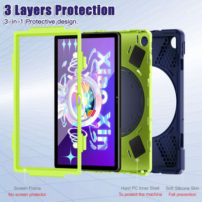 For Lenovo Tab M10 Plus (Gen 3) TB-125F/TB-128F PC + Silicone Anti-drop Tablet Case Anti-wear Anti-shock Cover with Hand Grip Rotary Kickstand