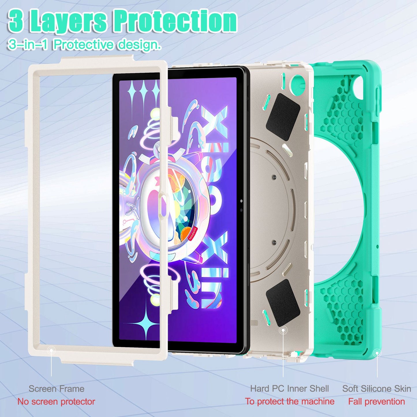 For Lenovo Tab M10 Plus (Gen 3) TB-125F/TB-128F PC + Silicone Anti-drop Tablet Case Anti-wear Anti-shock Cover with Hand Grip Rotary Kickstand