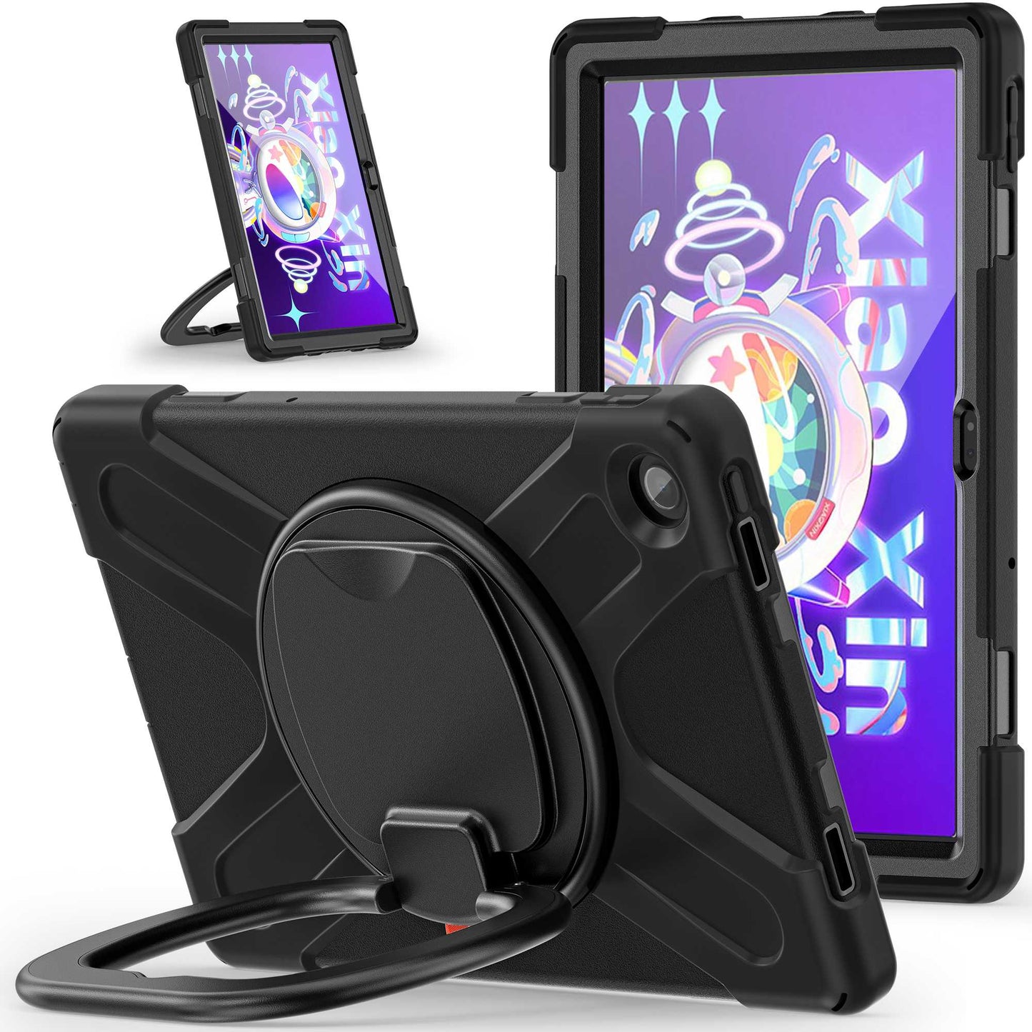 For Lenovo Tab M10 Plus (Gen 3) TB-125F/TB-128F PC + Silicone Anti-drop Tablet Case Anti-wear Anti-shock Cover with Hand Grip Rotary Kickstand