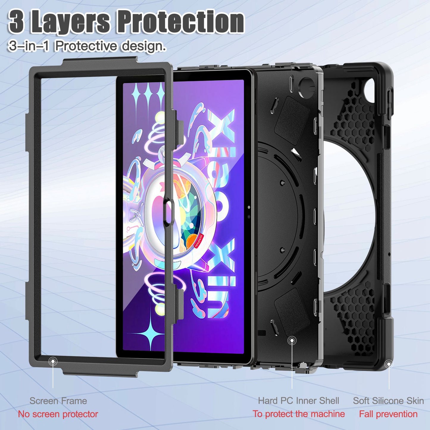 For Lenovo Tab M10 Plus (Gen 3) TB-125F/TB-128F PC + Silicone Anti-drop Tablet Case Anti-wear Anti-shock Cover with Hand Grip Rotary Kickstand