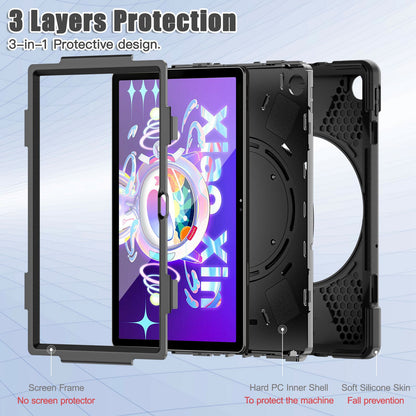 For Lenovo Tab M10 Plus (Gen 3) TB-125F/TB-128F PC + Silicone Anti-drop Tablet Case Anti-wear Anti-shock Cover with Hand Grip Rotary Kickstand