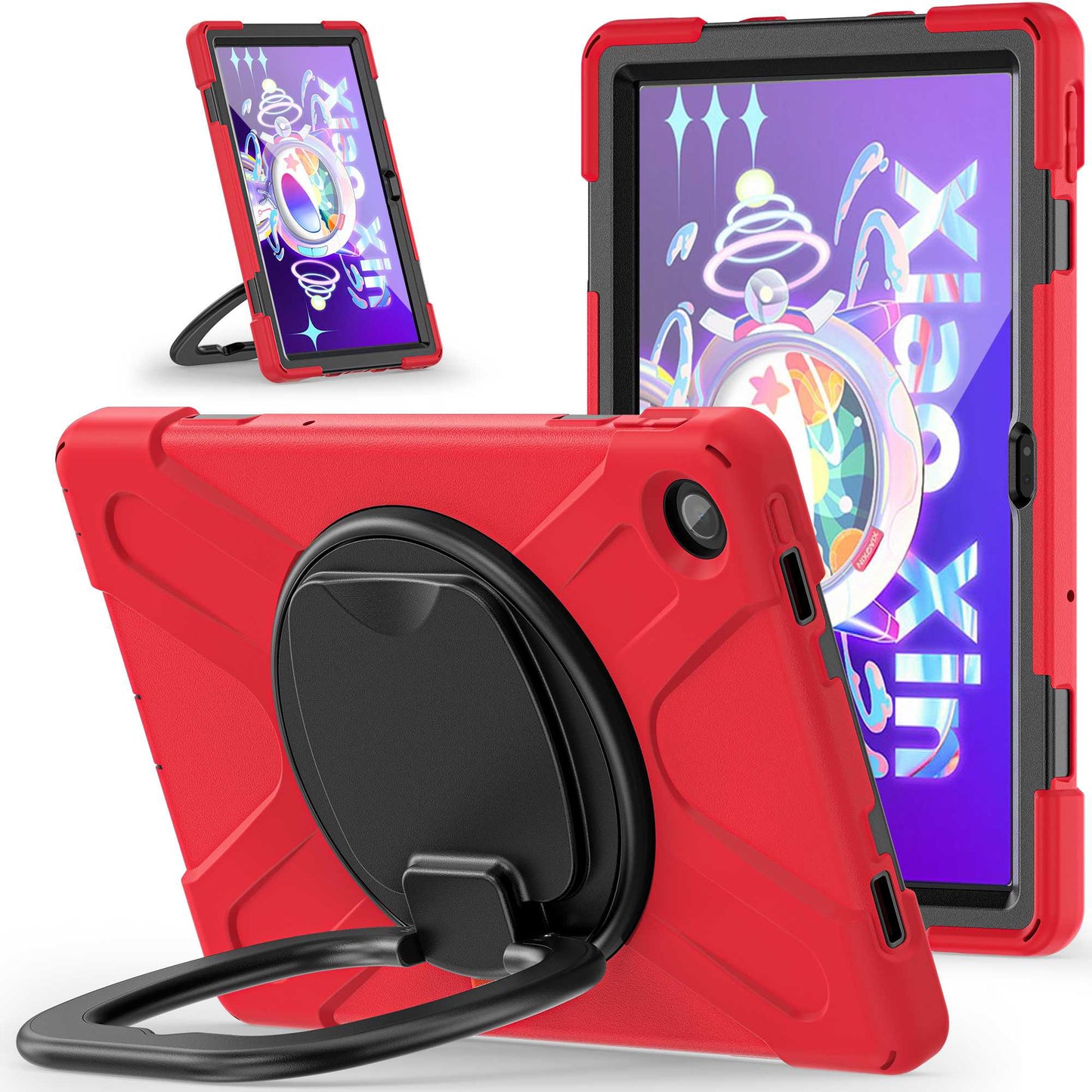 For Lenovo Tab M10 Plus (Gen 3) TB-125F/TB-128F PC + Silicone Anti-drop Tablet Case Anti-wear Anti-shock Cover with Hand Grip Rotary Kickstand