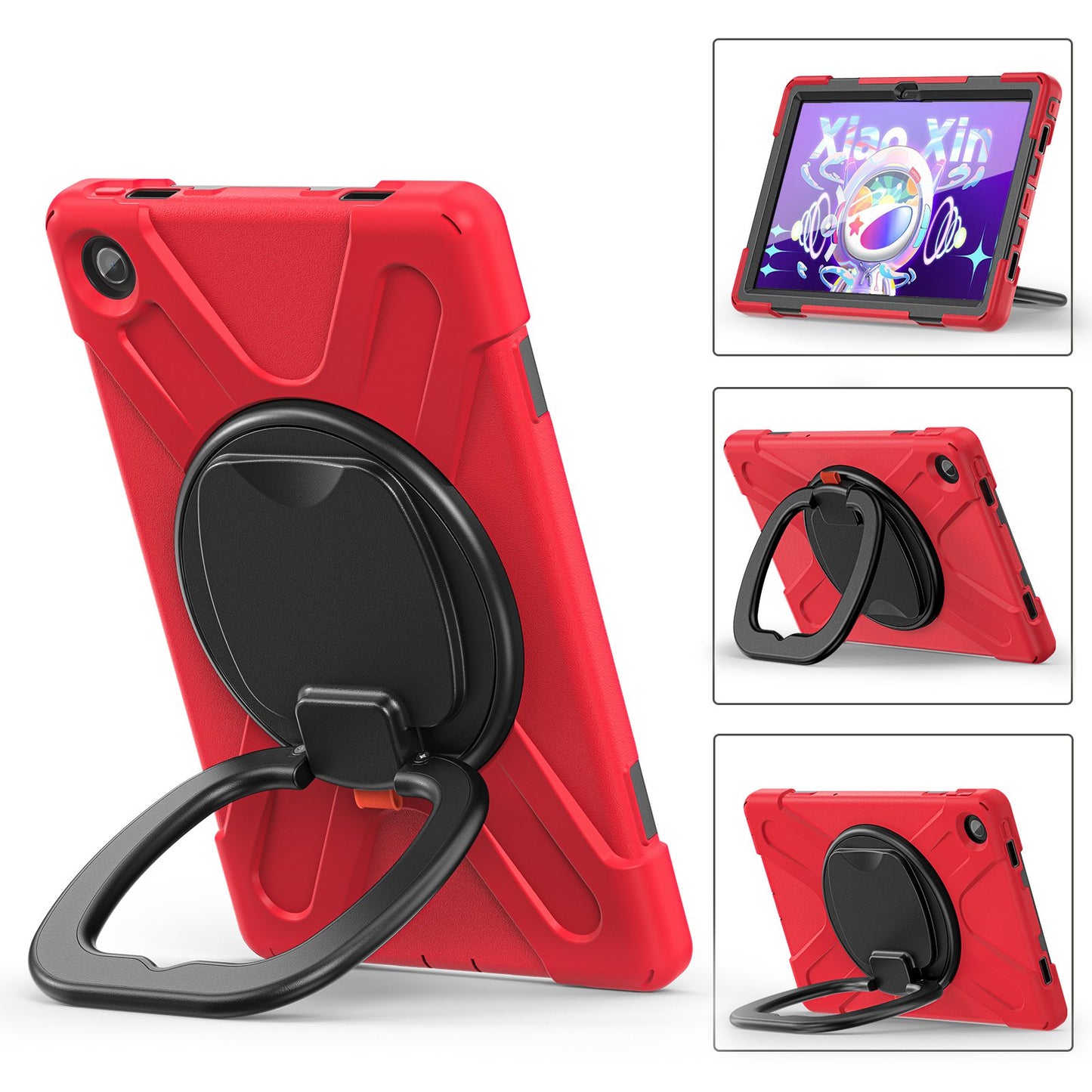 For Lenovo Tab M10 Plus (Gen 3) TB-125F/TB-128F PC + Silicone Anti-drop Tablet Case Anti-wear Anti-shock Cover with Hand Grip Rotary Kickstand