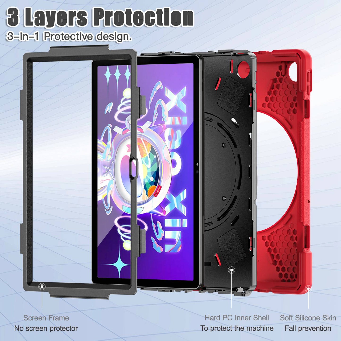 For Lenovo Tab M10 Plus (Gen 3) TB-125F/TB-128F PC + Silicone Anti-drop Tablet Case Anti-wear Anti-shock Cover with Hand Grip Rotary Kickstand