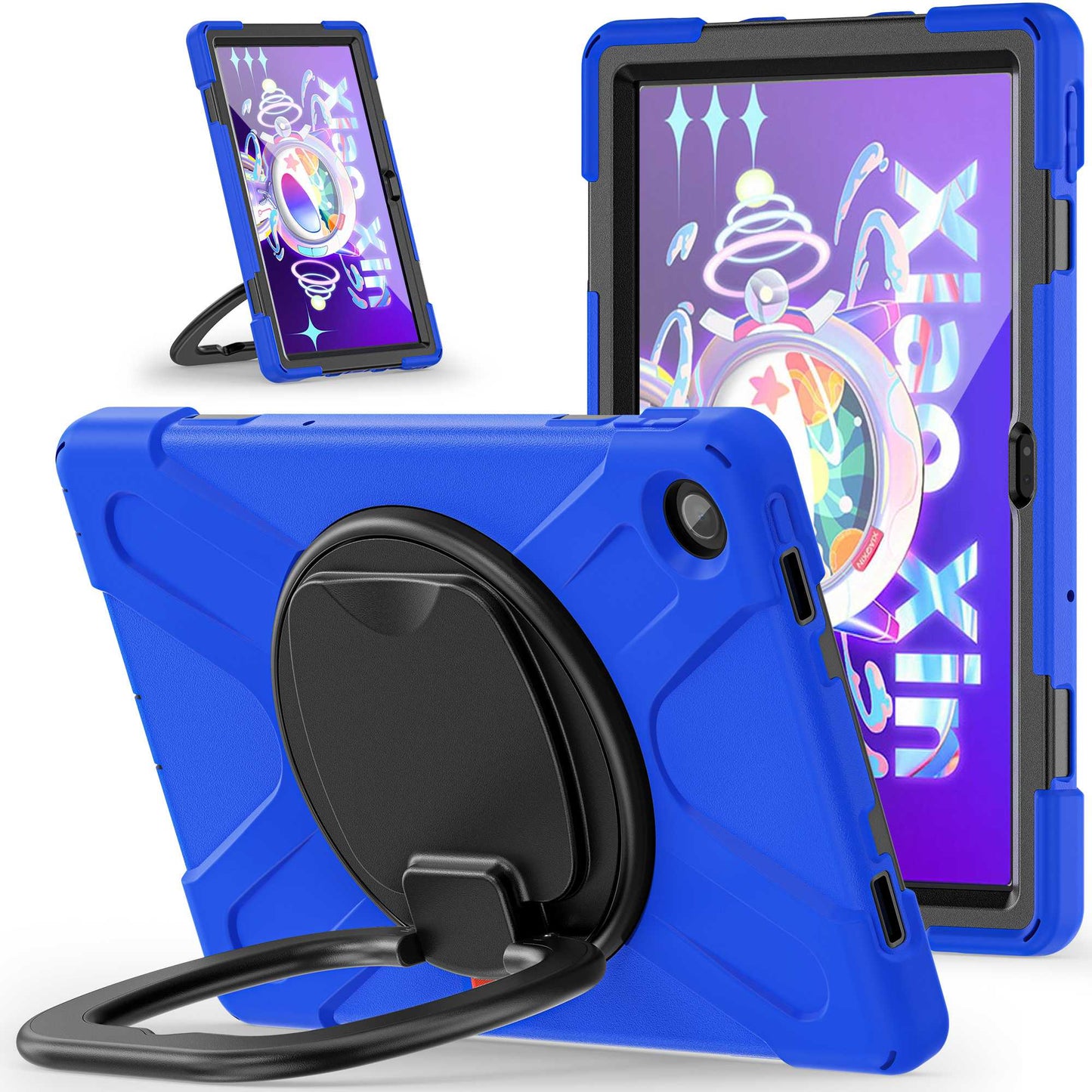 For Lenovo Tab M10 Plus (Gen 3) TB-125F/TB-128F PC + Silicone Anti-drop Tablet Case Anti-wear Anti-shock Cover with Hand Grip Rotary Kickstand