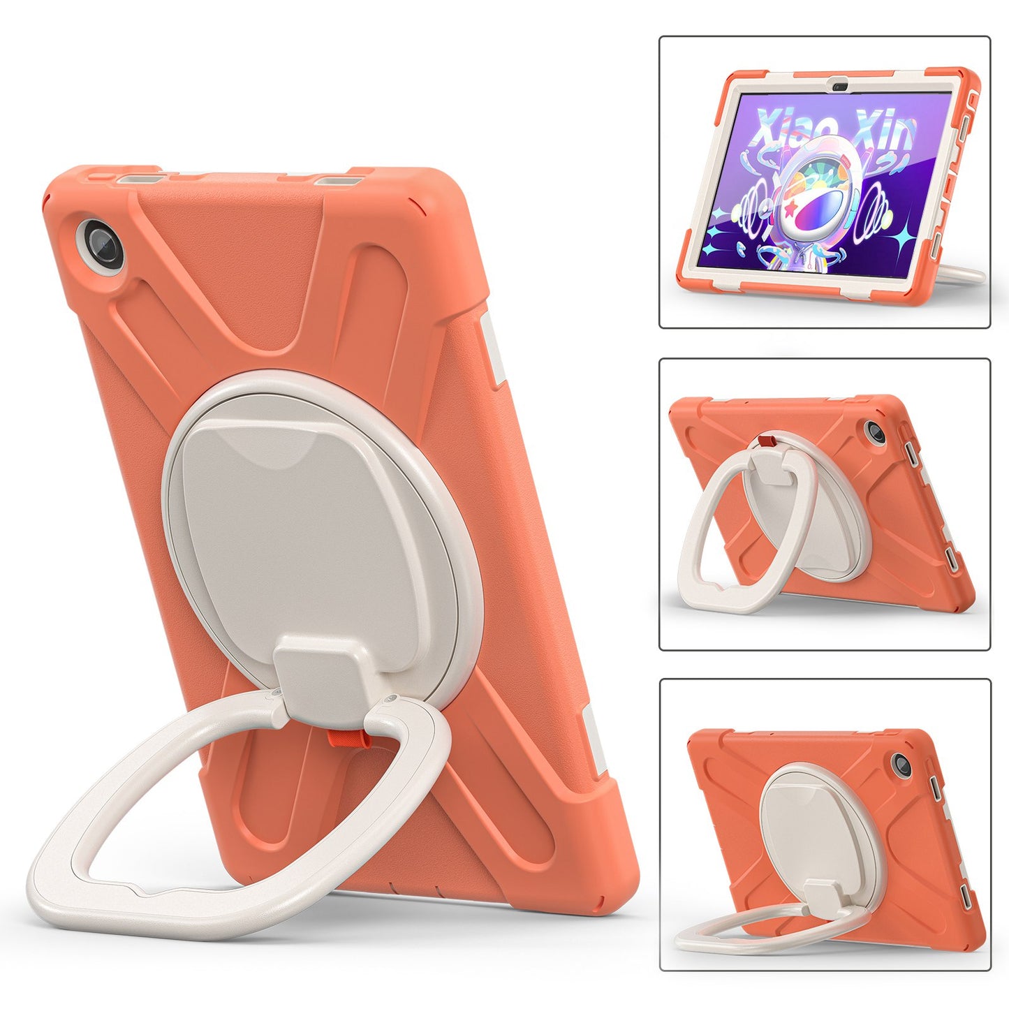 For Lenovo Tab M10 Plus (Gen 3) TB-125F/TB-128F PC + Silicone Anti-drop Tablet Case Anti-wear Anti-shock Cover with Hand Grip Rotary Kickstand