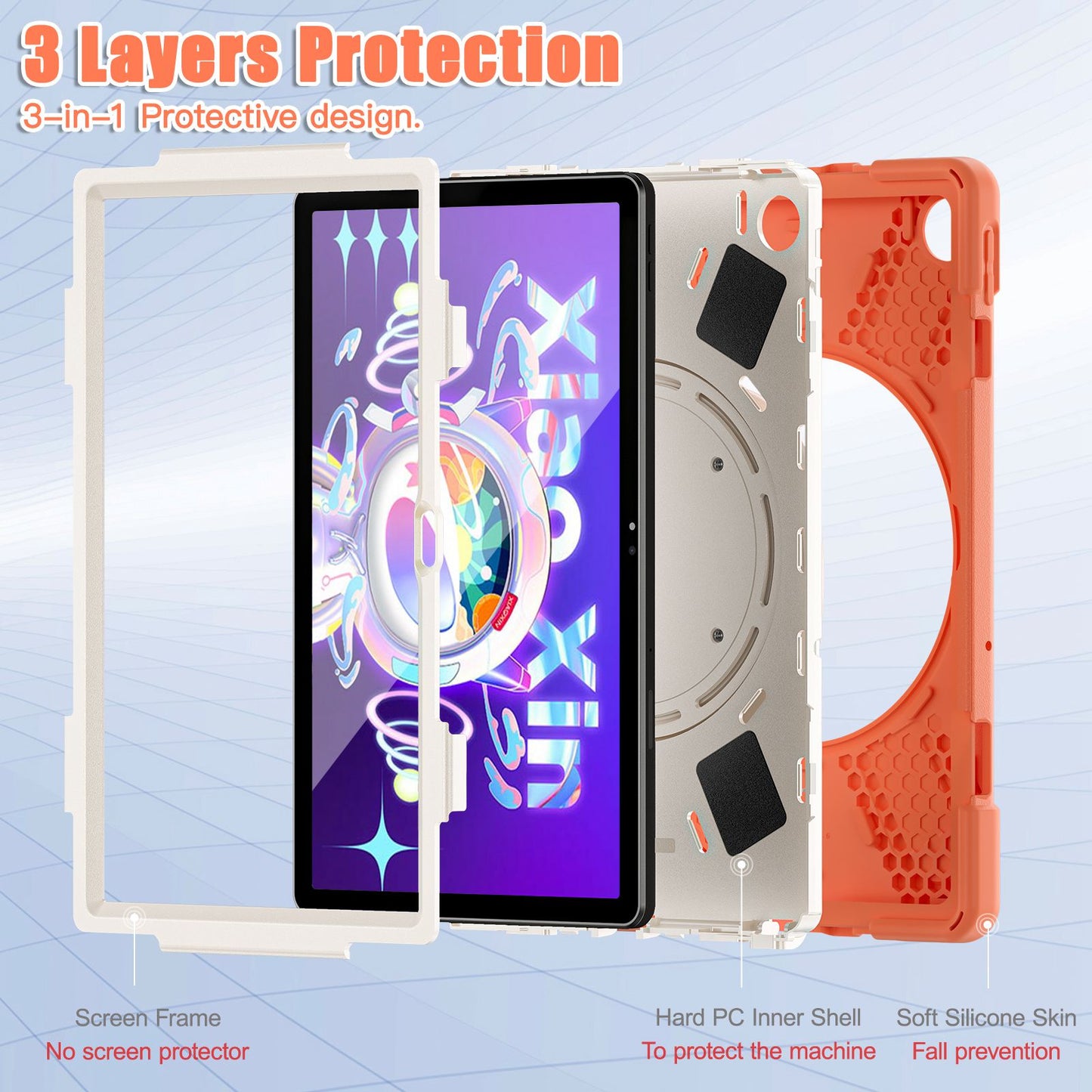 For Lenovo Tab M10 Plus (Gen 3) TB-125F/TB-128F PC + Silicone Anti-drop Tablet Case Anti-wear Anti-shock Cover with Hand Grip Rotary Kickstand