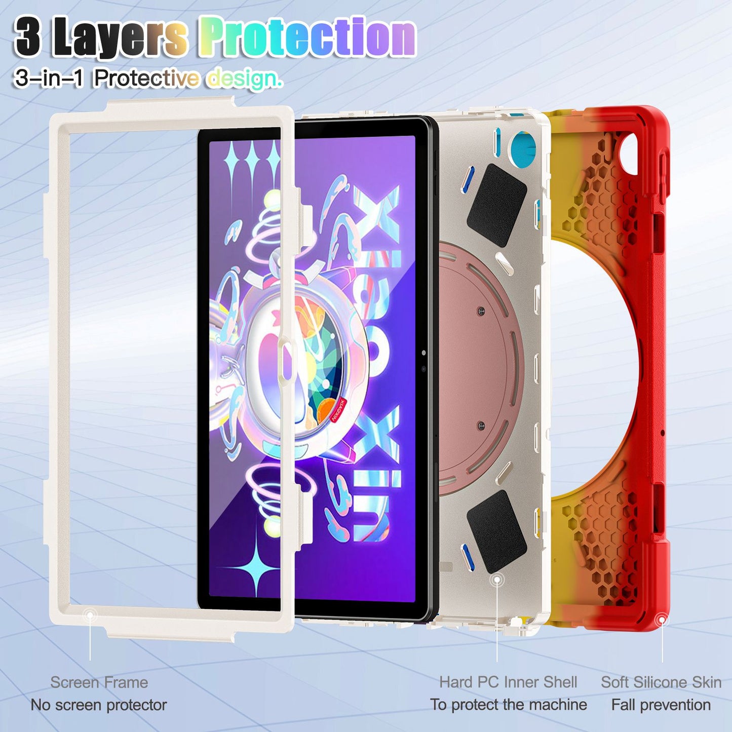 For Lenovo Tab M10 Plus (Gen 3) TB-125F/TB-128F PC + Silicone Anti-drop Tablet Case Anti-wear Anti-shock Cover with Hand Grip Rotary Kickstand