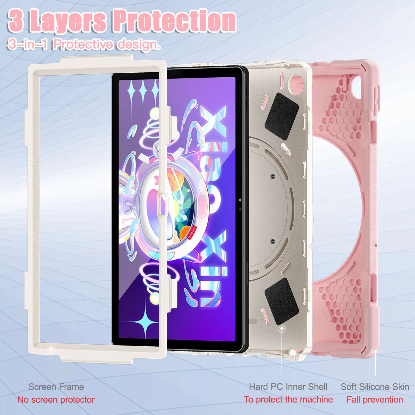 For Lenovo Tab M10 Plus (Gen 3) TB-125F/TB-128F PC + Silicone Anti-drop Tablet Case Anti-wear Anti-shock Cover with Hand Grip Rotary Kickstand