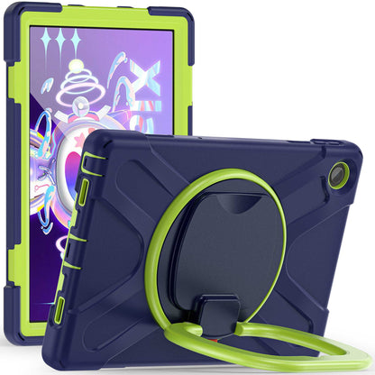 For Lenovo Tab M10 Plus (Gen 3) 10.6 inch TB-125F/TB-128F Anti-fall Anti-scratch Rotary Kickstand Tablet Case PC + Silicone Protective Cover with Shoulder Strap